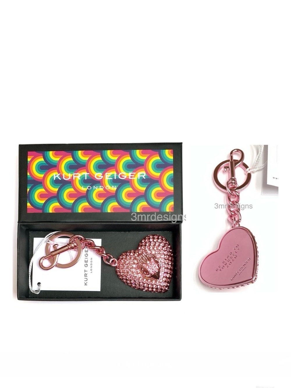 NWT KURT GEIGER LONDON Metallic Pink & Pink Crystals Heart Bag Charm/Keychain